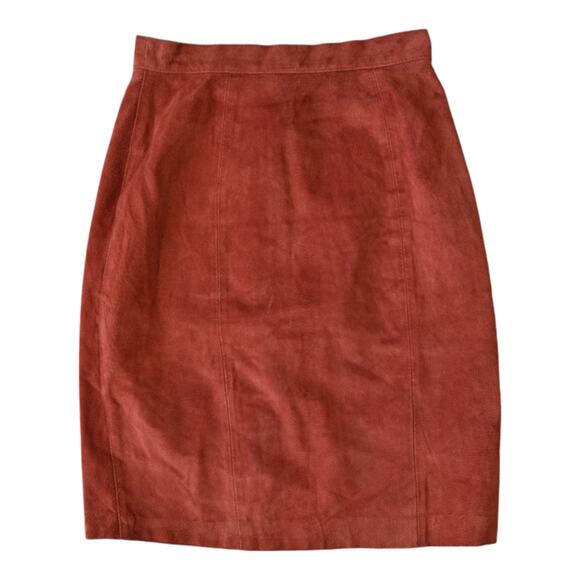 Vintage Burnt Orange Suede Leather Skirt by Express, Size Small - Picture 1 of 8